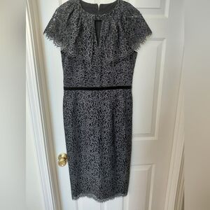 London Times Black and Gray Lace Midi Dress